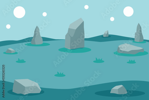 permafrost field with ancient stones and lichen