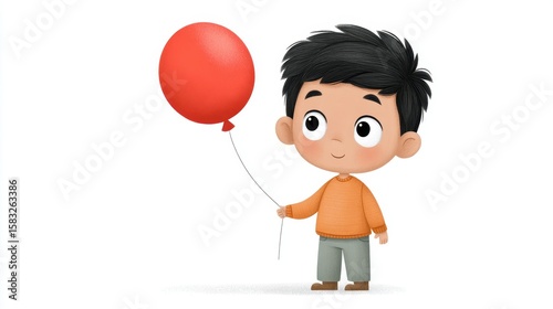 Joyful little boy holding a bright red balloon with a big smile capturing the essence of childhood happiness