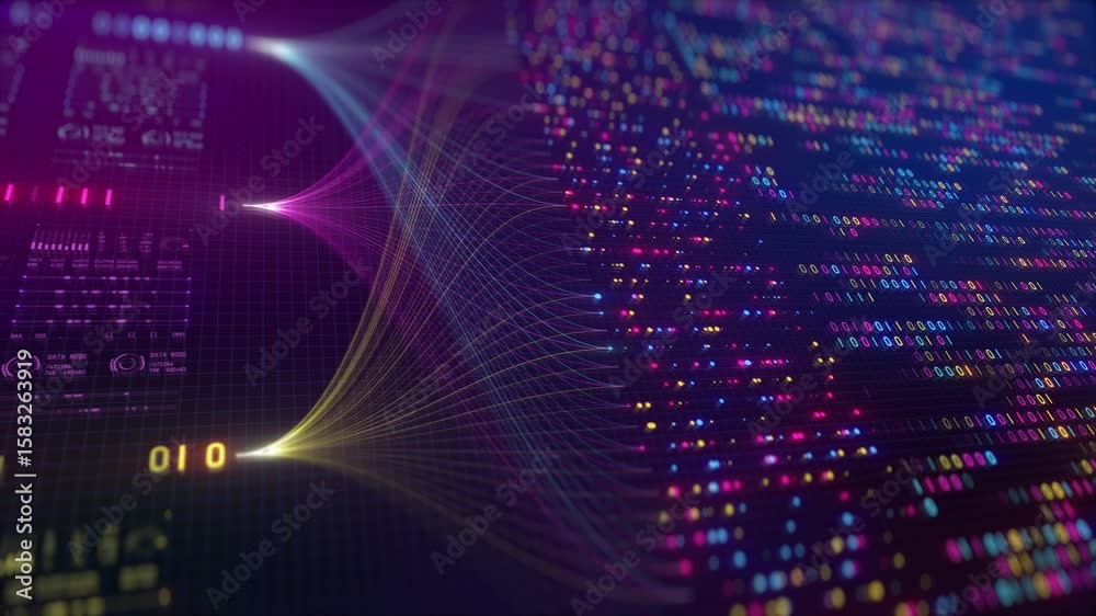 Neural Network Big Data Flow Visualization, Binary Code Matrix, AI ...