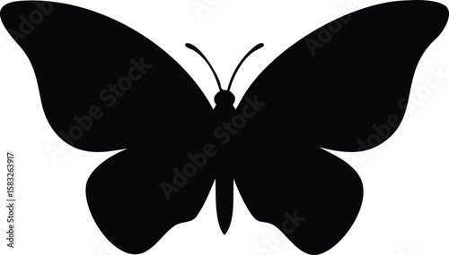 Black silhouette of a butterfly on white background