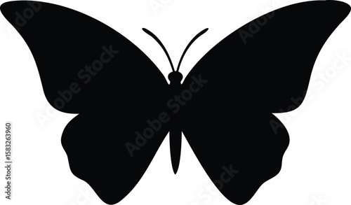 Black silhouette of a butterfly with wide wings insect
