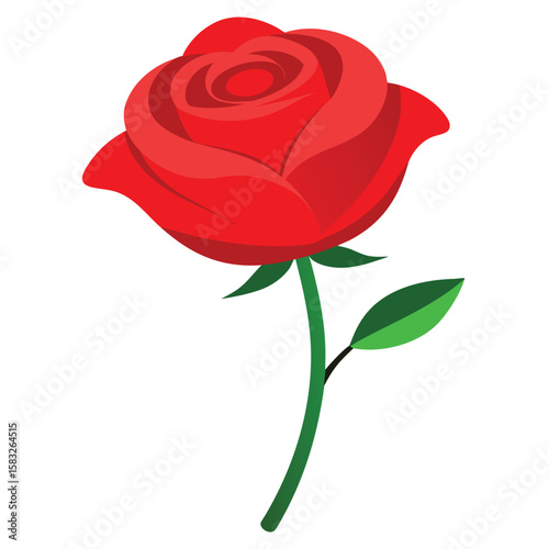 A single vibrant red rose with delicately curled petals presented as a clean vector illustration suitable for various design applications
