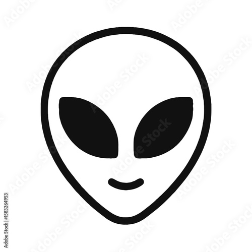 Alien Face Vector Line Art Illustration - Extraterrestrial Life and UFO Icon