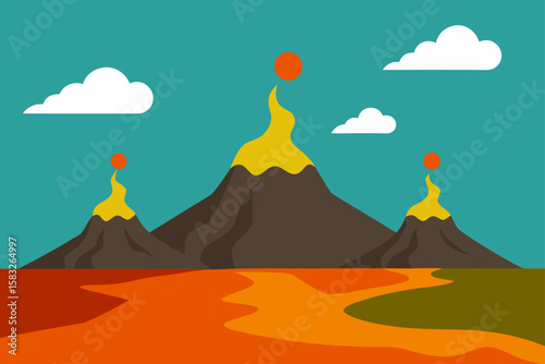 volcanic field with gas vents and moss patches