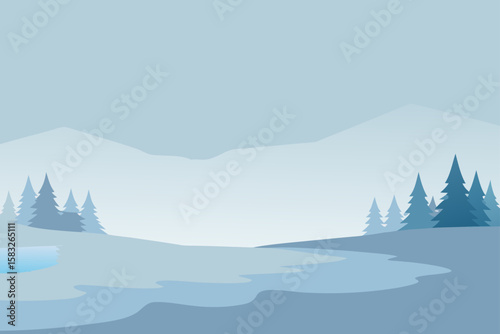winter fog obscuring frozen lake edge