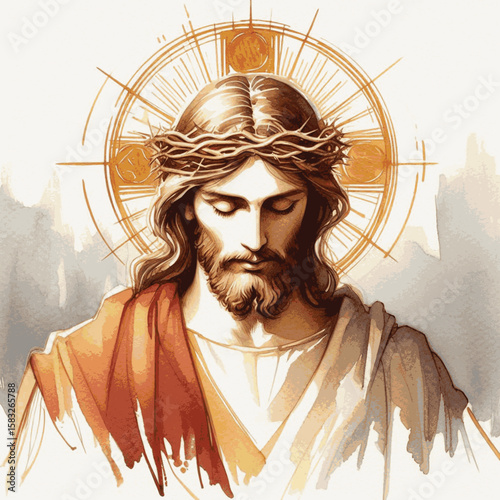 Gethsemane Moon Jesus Christ isolated watercolor vector illustration svg