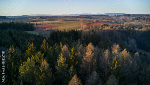 View of the Krkonoše Mountains from the prehistoric Kal fortress near Hořice, Czech Republic