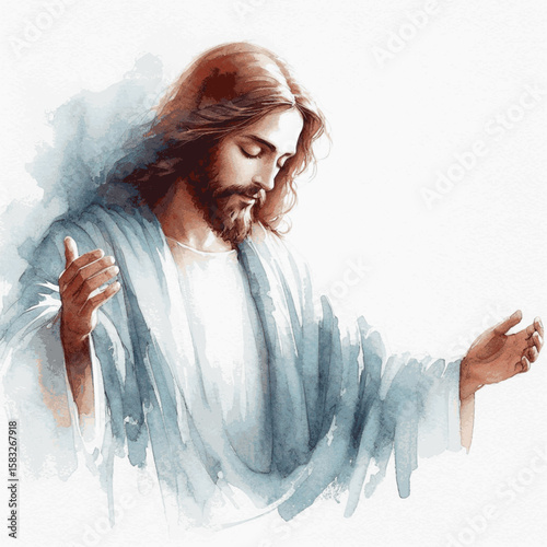 Galilee Morning Mist Jesus Christ isolated watercolor vector illustration svg
