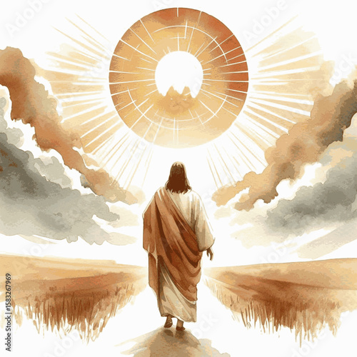 Jordan River Light Jesus Christ isolated watercolor vector illustration svg