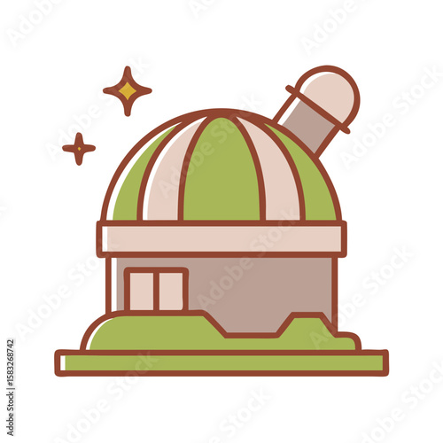 Observatory dome illustration with stars and simplified design  
