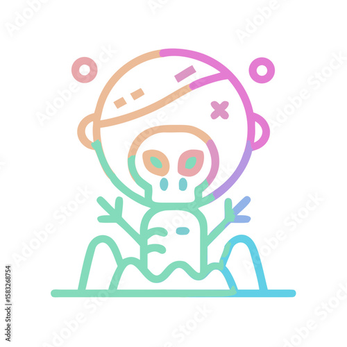 Playful alien character with a space helmet and colorful background  