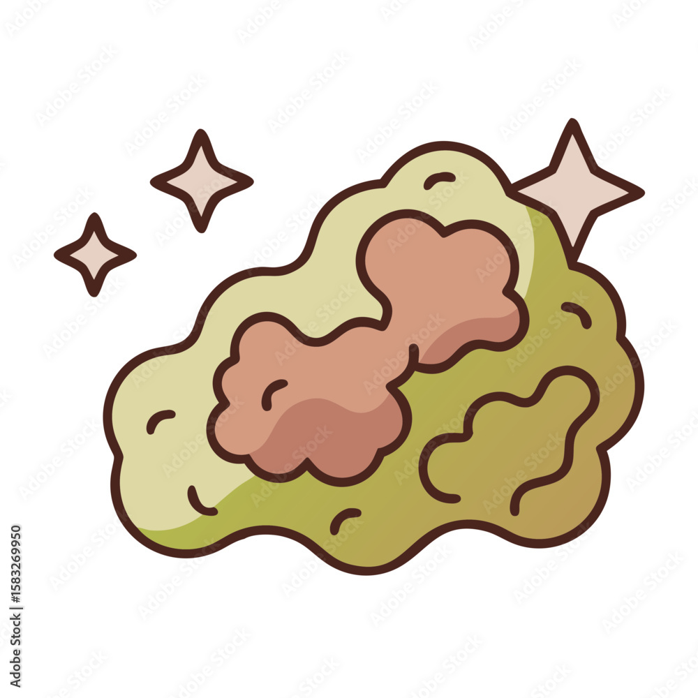 Obraz premium Cartoon illustration of a fluffy green bacteria cell with sparkles
