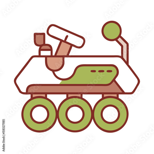 Simple line drawing of a futuristic rover on wheels  