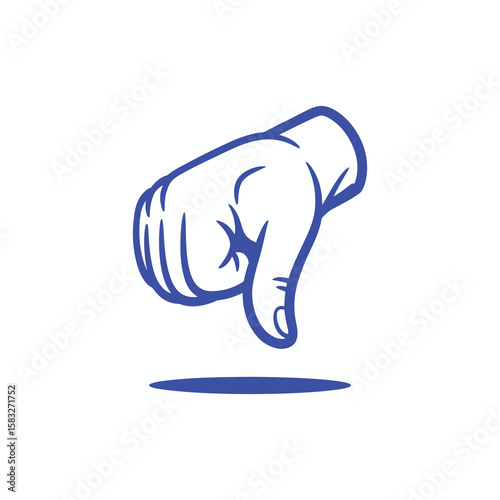 Thumbs Down Vector Icon – Minimal Blue Outline Hand Gesture for Dislike, Rejection, Feedback Design