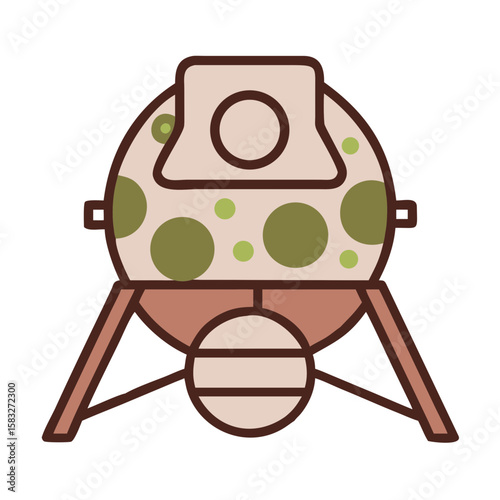 Illustrated lunar lander with green polka dots in simple style  