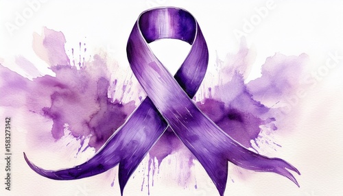 watercolor painting of purple awareness ribbon on white domestic violence intimate relationship