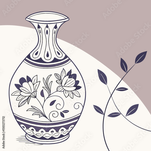 Traditional ceramic vase with colorful flowers