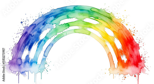 Arched spectrum cascading watercolor rainbow