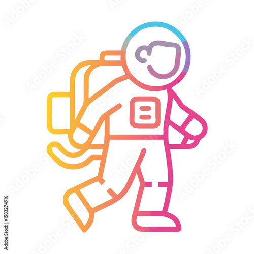 Cartoon astronaut walking with colorful gradient backpack  
