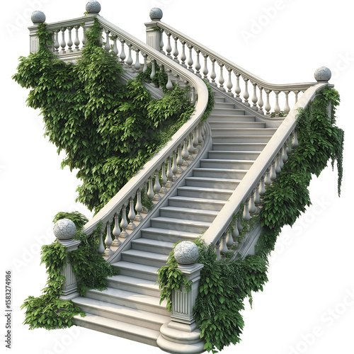 Royal garden stairs, ornamented with vines , isolated on transparent background, png
