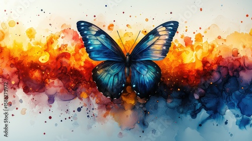 Vibrant butterfly on a backdrop of colorful splatters.