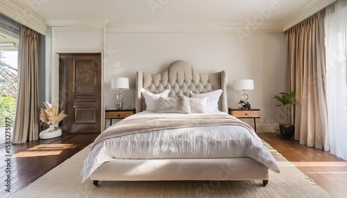 Wallpaper Mural luxurious bedroom with white bedding elegant headboard and natural light Torontodigital.ca