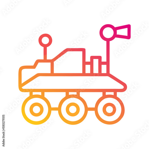 Colorful illustration of a robotic vehicle with wheels  