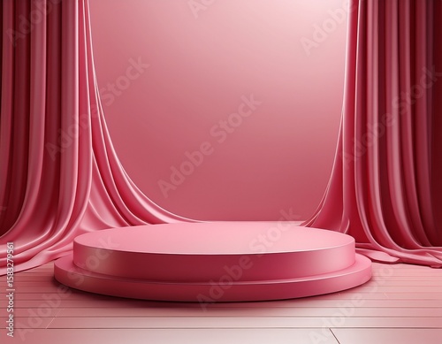 abstract scene podium for product presentation with pink curtain and copy space 3d render