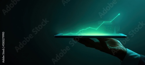 The Hand Holding a Digital Tablet Displaying Growth Data Visualization