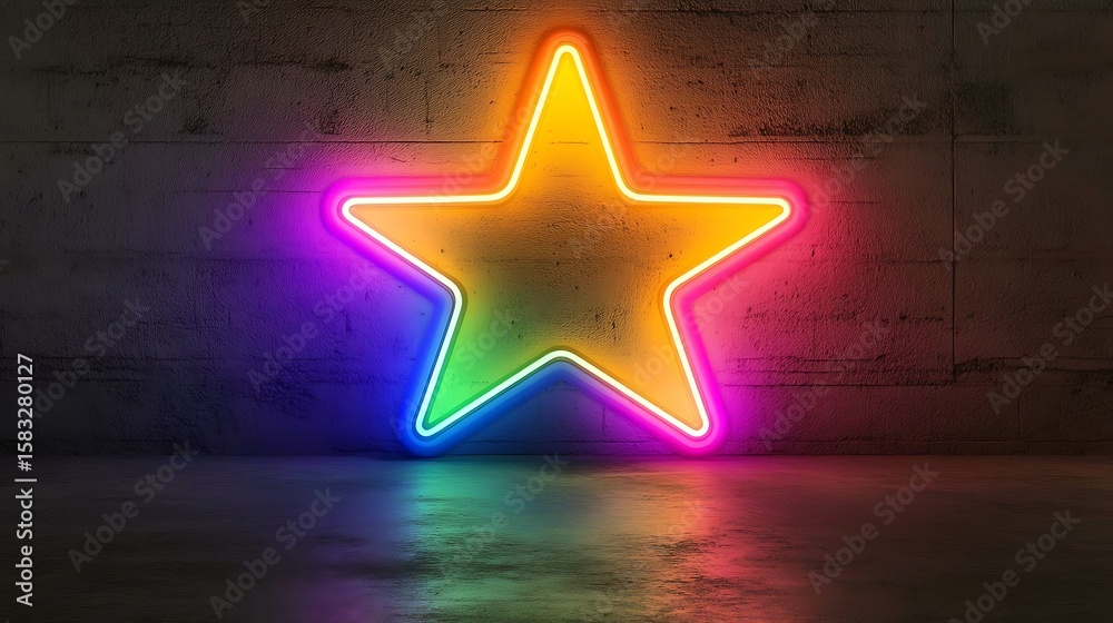 Fototapeta premium Neon star on a dark concrete wall (1)