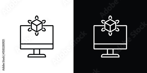 Computer simulation icon line for web, mobile and infographics.