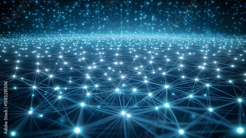 Complex network of interconnected nodes and light beams.