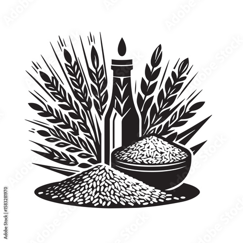 Brown Rice black and white silhouette vector icon