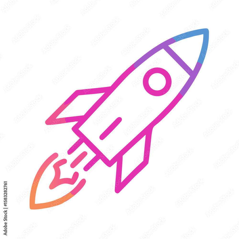 Colorful rocket launching with flame on white background Colorful rocket launching with flame on white background