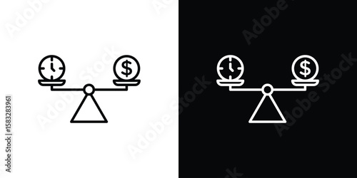 Time and money compare scale icon line for web, mobile and infographics.