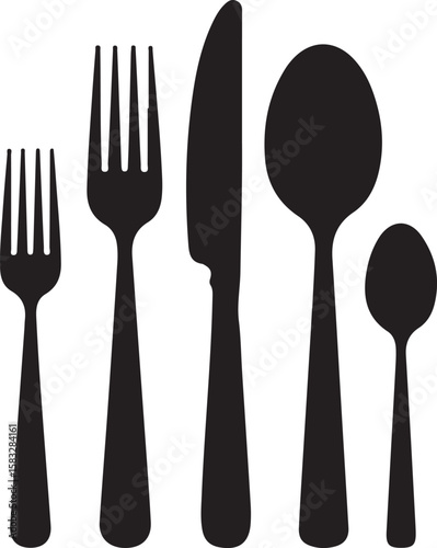 A collection of cutlery including forks knife and spoons in a silhouette style