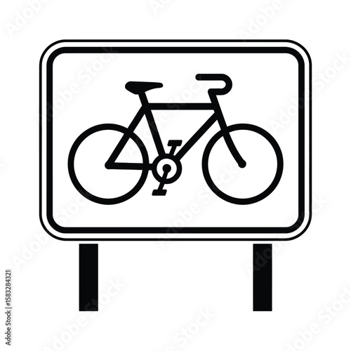 Bicycle Lane Sign Black and White Isolated on White Background