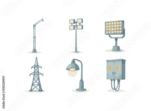 Industrial lighting and power equipment icons