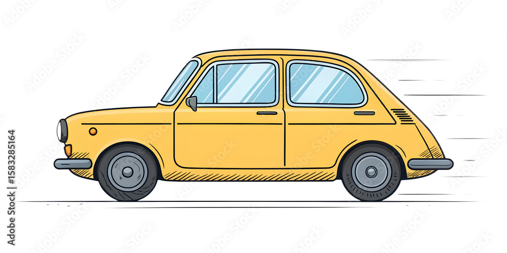 Naklejka premium Cute Yellow Cartoon Car Side View Illustration