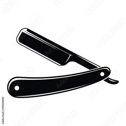 Vintage Straight Razor Illustration in Black and White Style