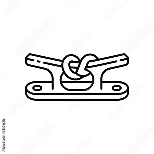 Minimalist line art of a boat cleat with a rope tied