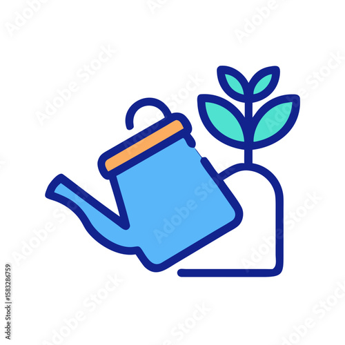 Colorful watering can pouring water on a plant symbolizing gardening and care
