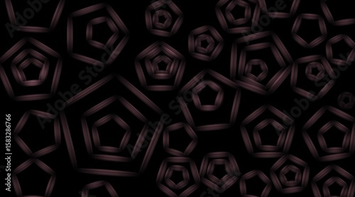 A Dark backdrop featuring geometric pentagon line patterns in elegant symmetry.