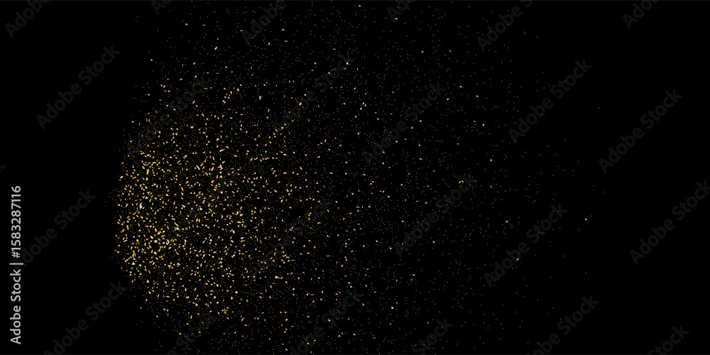 Gold glitter texture on a black background. Golden explosion of confetti. Golden grainy abstract texture on a black background. Design element