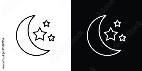 Moon and star icon line for web, mobile and infographics.