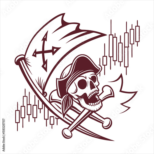 Retro skull with candlestick charts for stock trading t shirt design
