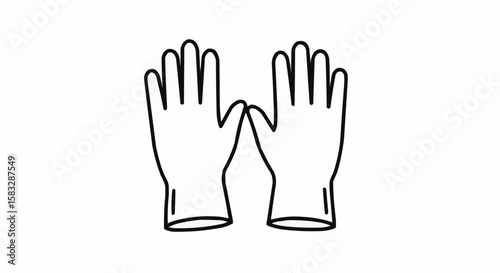 Illustration of two white gloves with black outline isolated on a white background displayed side by side
