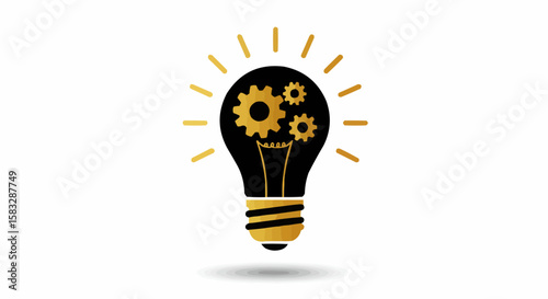 A lightbulb with gears inside and rays coming out, symbolizing innovation and mechanical thinking