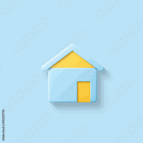 A charming light blue and yellow house icon, rendered in a minimalist style with a subtle shadow, is ideal for websites, apps, and presentations needing a home or house symbol.