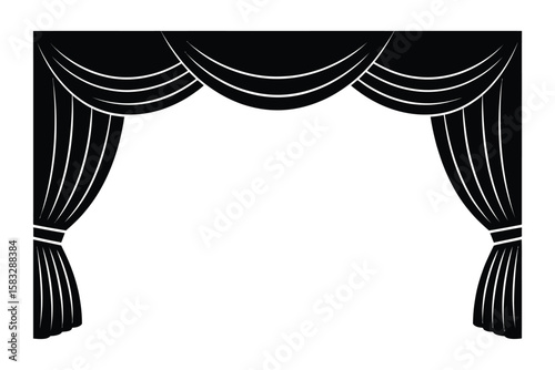 Black and White Stage Curtains Illustration with Empty Space